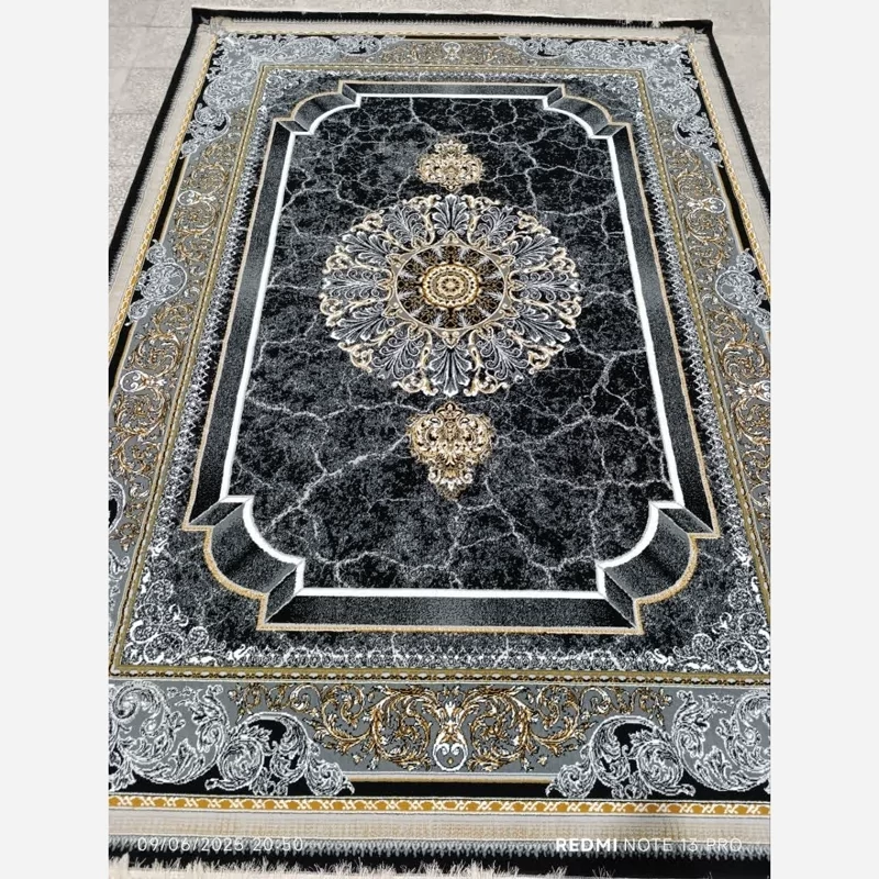 فرش ماشینی12متری ارزان قیمت جدید کاشان نقشه زیبای پناه سرمه ایی