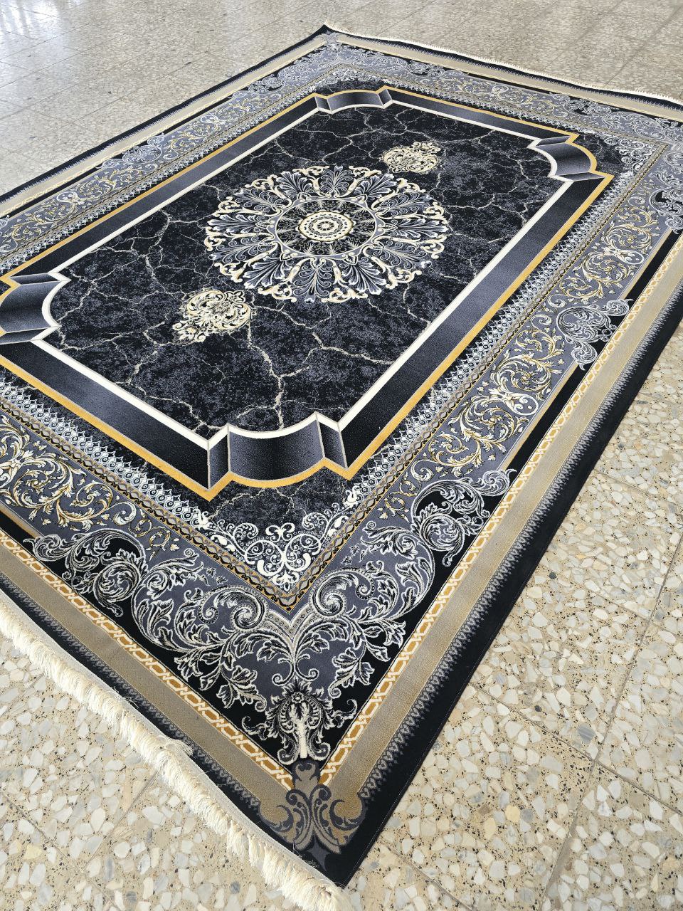 فرش ماشینی 6متری 700شانه کاشان نقشه جدیدگیلداسرمه ایی بافت نرم و زیبا