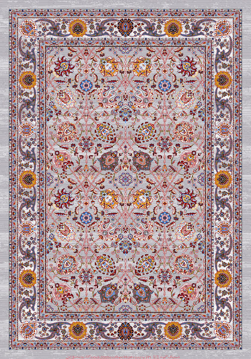 فرش ماشینی 4 متری کاشان طرح افشان نقره ای