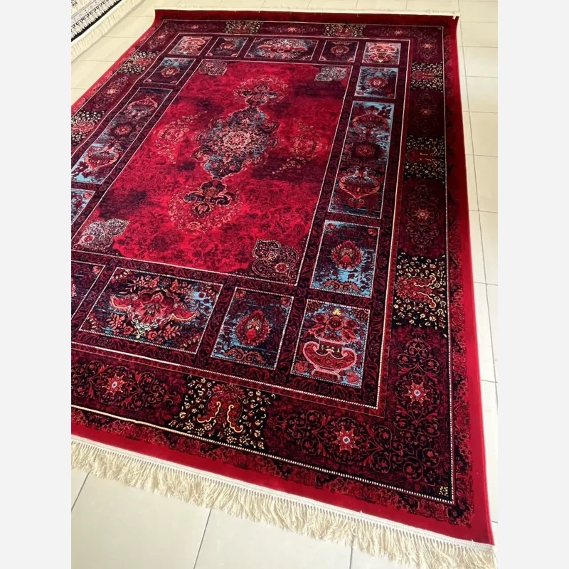 فرش ماشینی 6متری 700شانه نخ اکریلیک سنگین وزن لاکی کاشان مناسب دکوراسیون لوکس