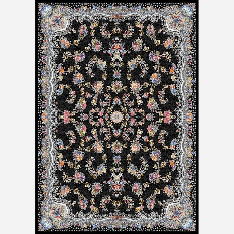 فرش ماشینی 6 متری کاشان، نقشه افشان، رنگ سرمه ای، کد 1035