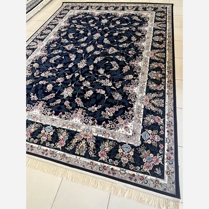 فرش 12متری ماشینی 700شانه اکریلیک سنگین وزن کاشان نقشه افرا سرمه ایی مناسب جهیزیه