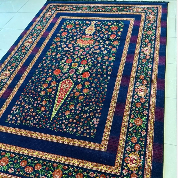 فرش4متری ماشینی جدید کاشان کلکسیون الگا سرمه ایی مناسب جهیزیه