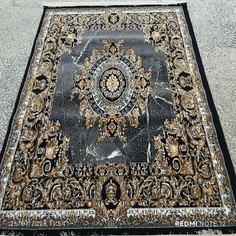 قالیچه4متری جدید کاشان نقشه ژیوا مشکی