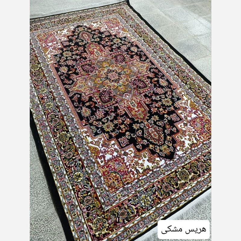 فرش ماشینی12متری جدیدکاشان نقشه زیبای هریس مشکی مناسب دکوراسیون خاص