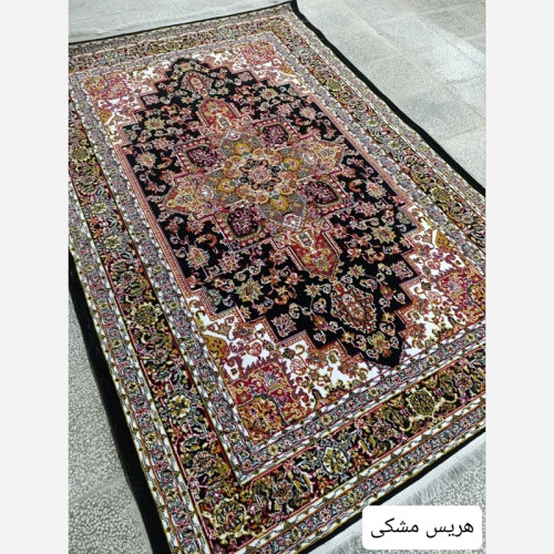 فرش ماشینی12متری جدیدکاشان نقشه زیبای هریس مشکی مناسب دکوراسیون خاص