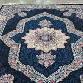 فرش ماشینی12منری جدید کاشان نفشه زیبای کارینا سرمه ایی مناسب دکوراسیون لوکس