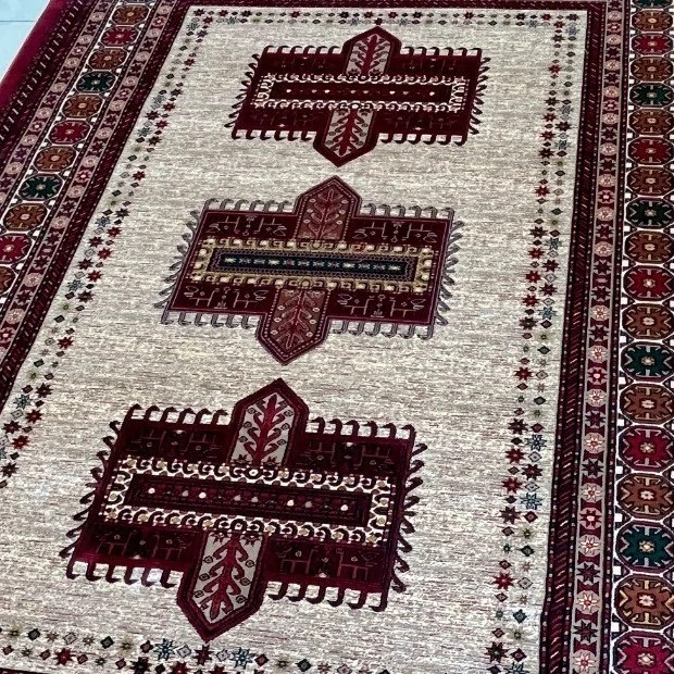 قالیچه 4متری پرزدار جدید کاشان کلکسیون بلوچی بژبافت نرم و زیبا