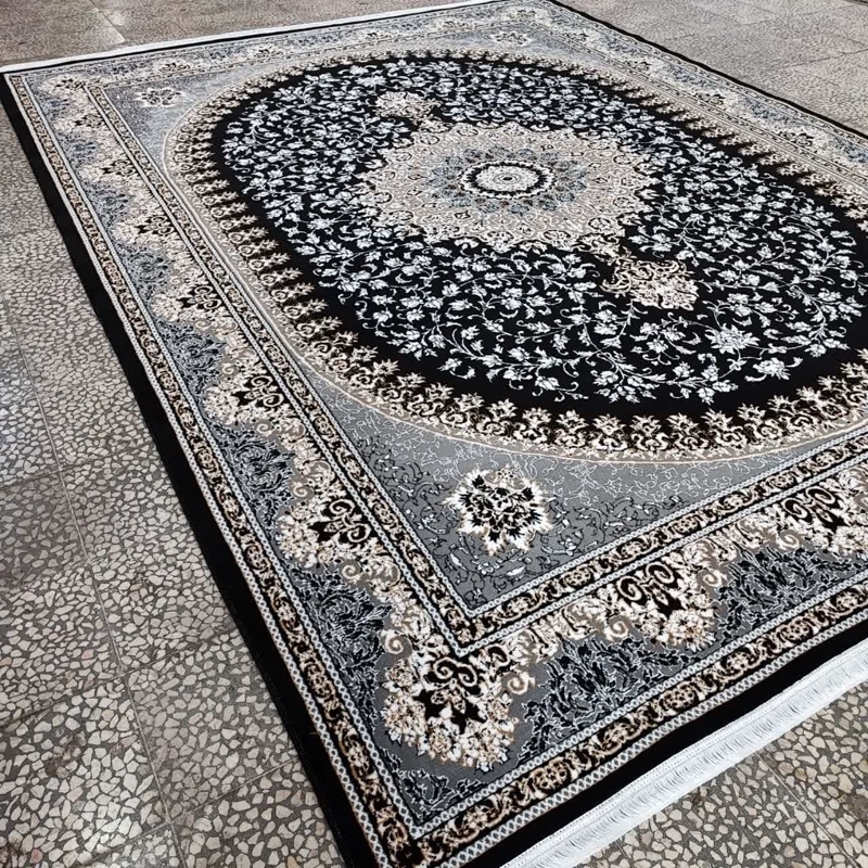 فرش 9متری ماشینی جدید کاشان نقشه آینازسرمه ایی بافت نرم و ریز