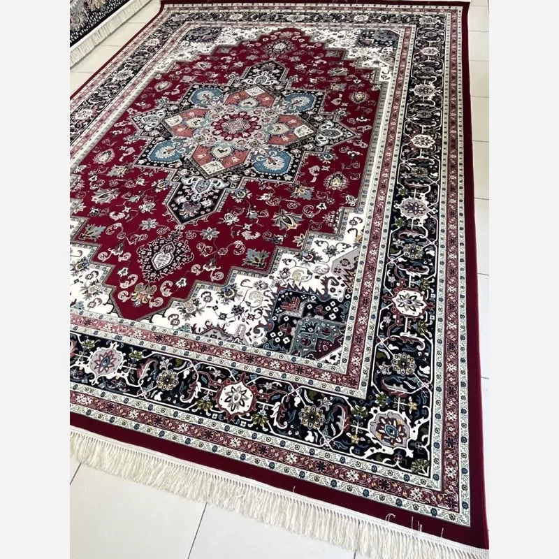 فرش ماشینی 12متری اکریلیک 700شانه سنگین وزن کاشان نقشه زیبای هریس لاکی مناسب دکوراسیون لوکس