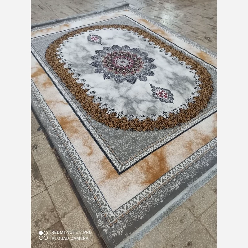 فرش ماشینی 9متری کاشان نقشه مرمر بادامی مناسب دکوراسیون لوکس