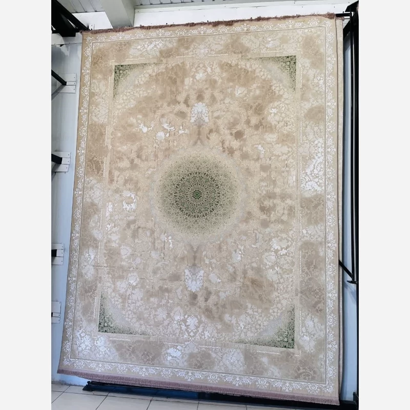 فرش ماشینی 6متری 1200شانه اکریلیک ضخیم کاشان نقشه مه روز بژبافت نرم وزیبا
