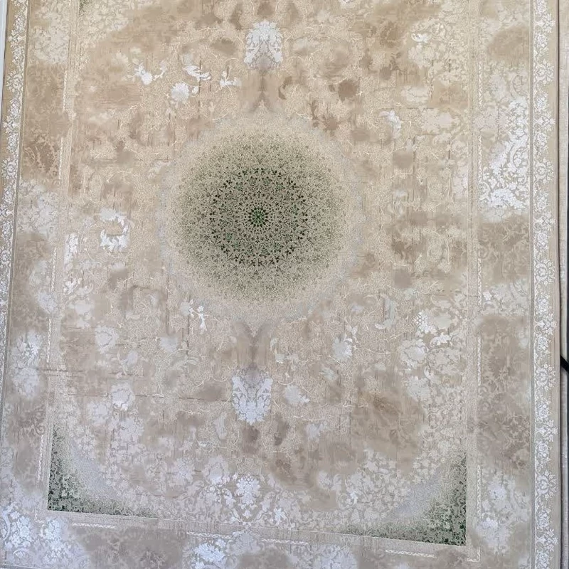 فرش ماشینی 9متری اکریلیک 1200شانه ضخیم کاشان نقشه مه روز بژبافت نرم نرم ولطیف