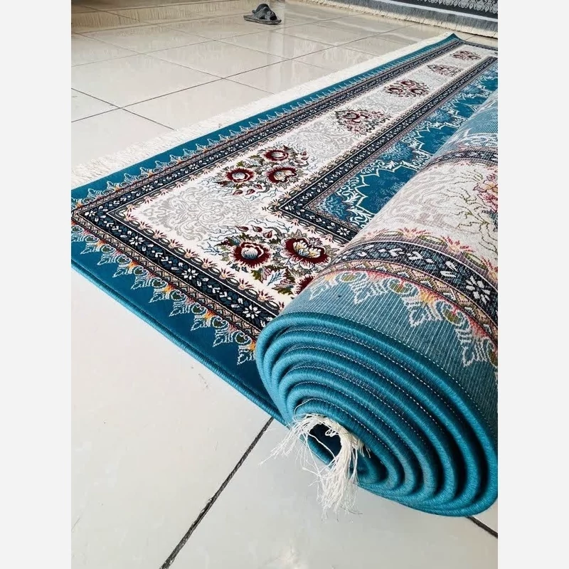فرش700شانه ماشینی 6متری پرزبلندسنگین وزن کاشان نقشه زیبای چکاوک آبی