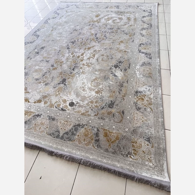 فرش ماشینی 1200شانه 6متری اکریلیک ضخیم کاشان نقشه وینتیج پیچک نقره ایی مناسب جهیزیه
