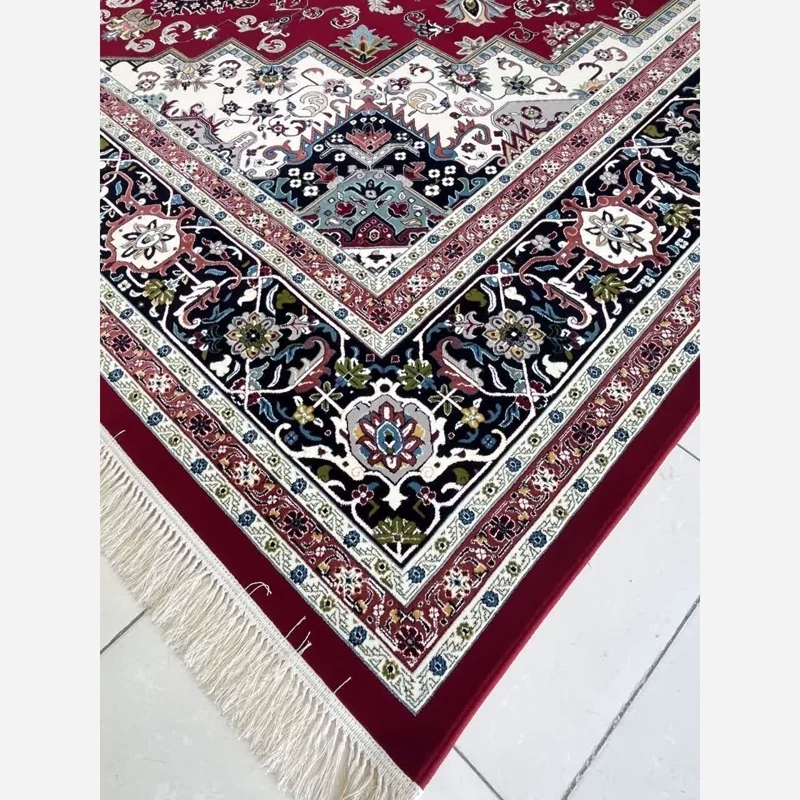 فرش ماشینی 12متری اکریلیک 700شانه سنگین وزن کاشان نقشه زیبای هریس لاکی مناسب دکوراسیون لوکس