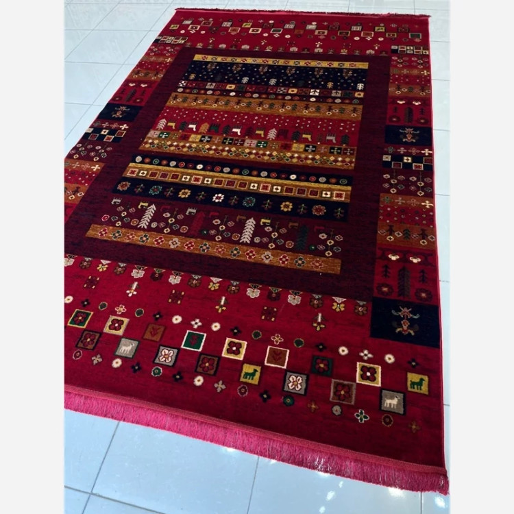 گلیم فرش پرزدار(گبه) 4متری کاشان کلکسیون بلوچ لاکی بافت نرم و زیبا کد4106