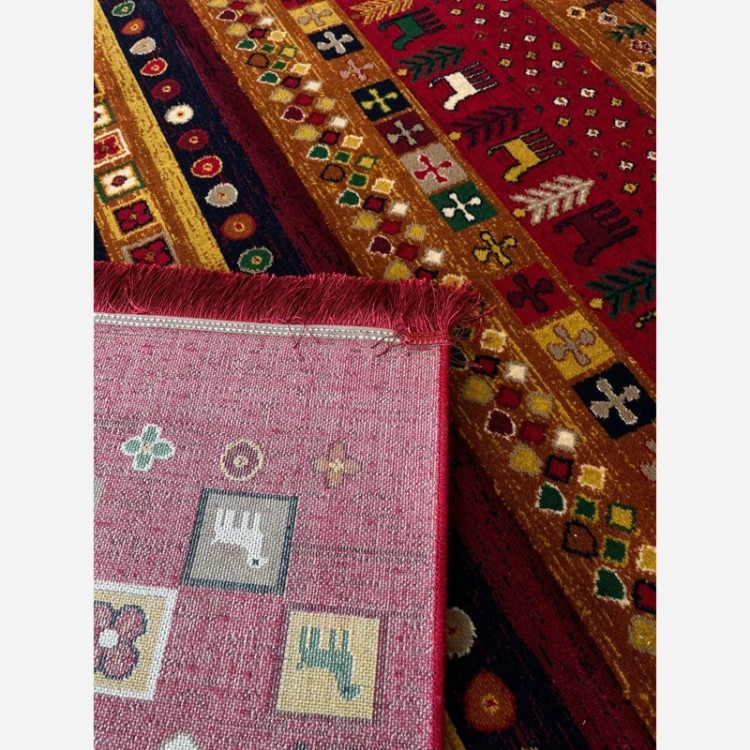 گلیم فرش پرزدار(گبه) 4متری کاشان کلکسیون بلوچ لاکی بافت نرم و زیبا کد4106