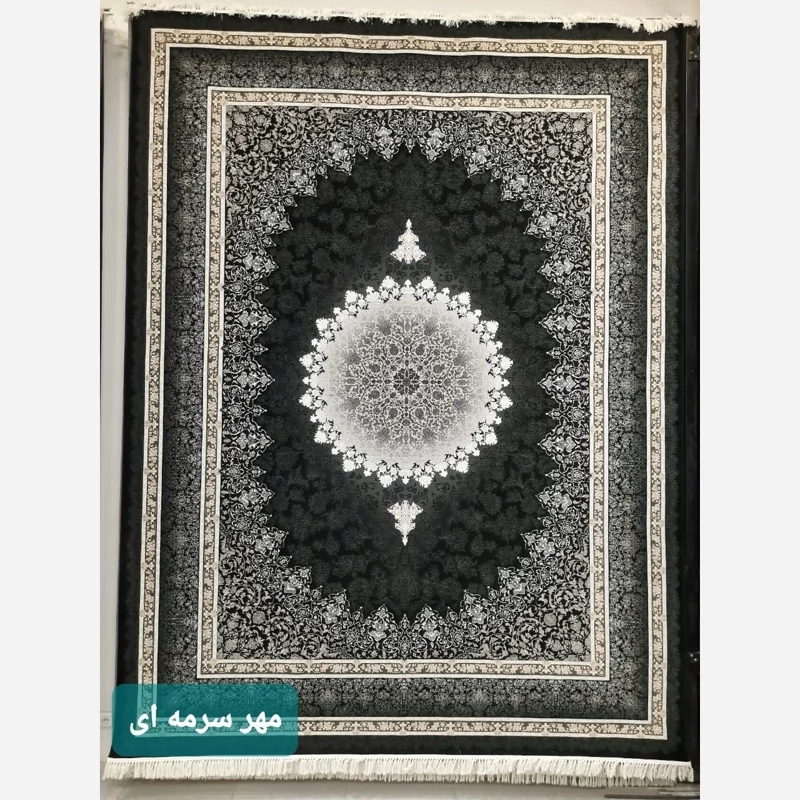 فرش 12متری 700شانه ماشینی کاشان نقشه زیبای مهرسرمه ایی مناسب دکوراسیون خاص