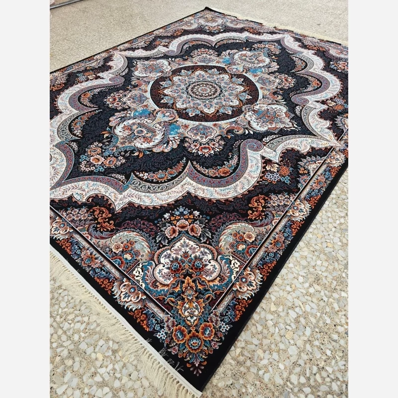 فرش ماشینی 6متری کاشان نقشه 700شانه شهیاد سرمه ایی بافت نرم و ریز(2عددی)