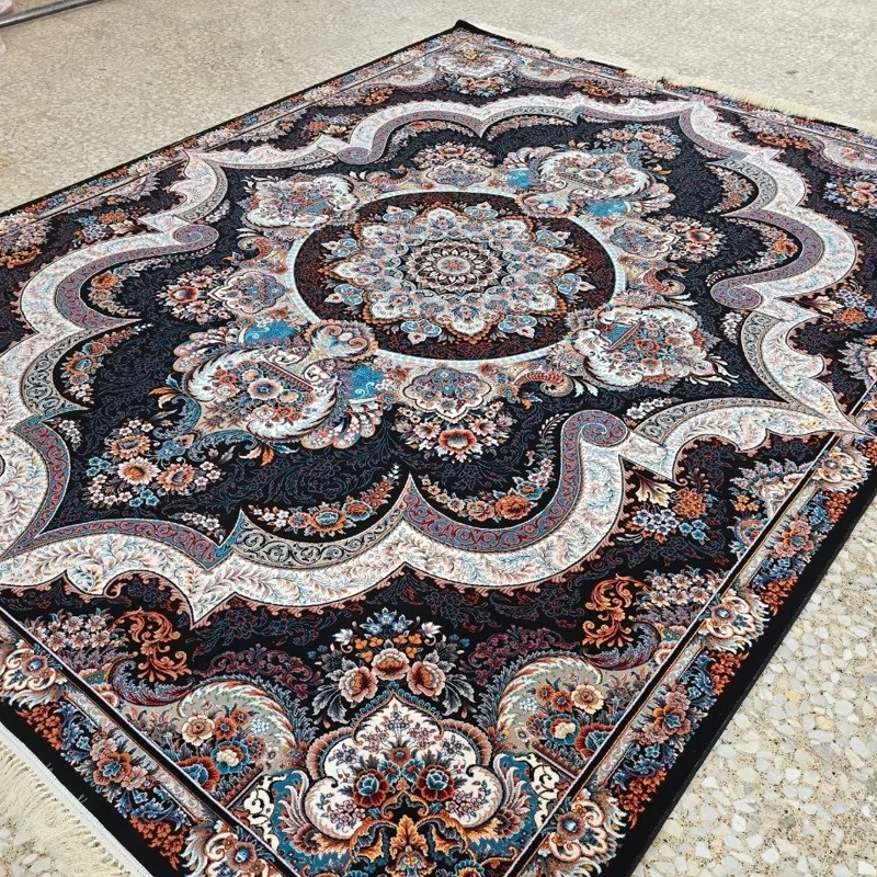 فرش ماشینی 9متری کاشان نقشه 700شانه شهیاد سرمه ایی بافت نرم و ریز(2عددی)
