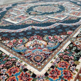 فرش ماشینی 12متری جدید کاشان نقشه زیبای ناردون سرمه ایی مناسب خاص پسندان(2عددی)