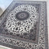 فرش ماشینی اکریلیک 700شانه 6متری پرزبلندسنگین وزن کاشان نقشه زیبای افشان کرم