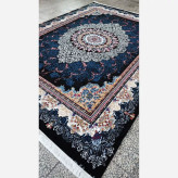 فرش ماشینی12متری کاشان نقشه زیبای دلاریس سرمه ایی بافت نرم و زیبا(2عددی)