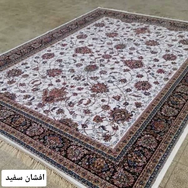 فرش ماشینی 9متری کاشان نقشه افشان سفید(ارسال رایگان)