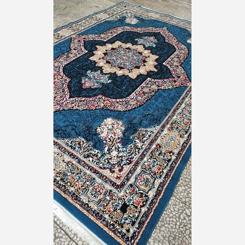 فرش ماشینی 12متری اقتصادی کاشان نقشه کاریناآبی طراحی زیبا