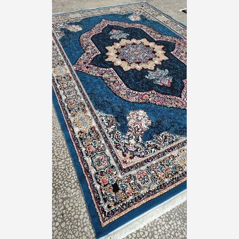 فرش ماشینی 9متری کاشان نقشه کارینا آبی مناسب دکوراسیون خاص