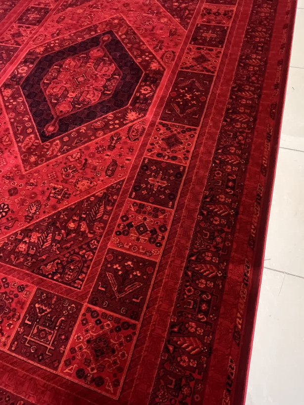 گلیم4متری ماشینی پرزدار کاشان کلکسیون لاکی قجری کد4142