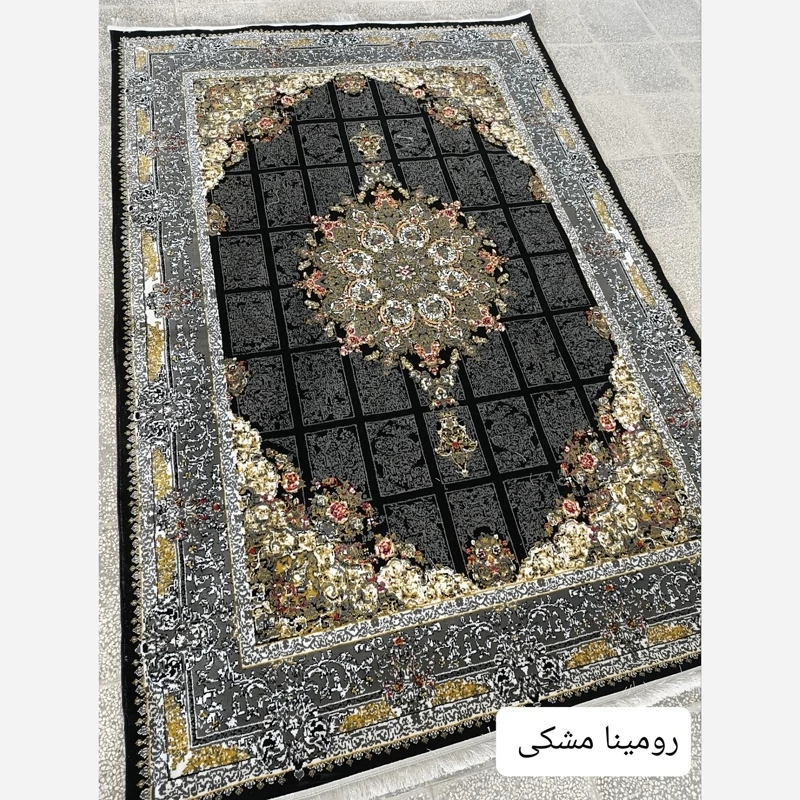 فرش12متری اقتصادی کاشان نقشه زیبای رومینا مشکی