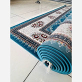 فرش700شانه ماشینی 6متری پرزبلندسنگین وزن کاشان نقشه زیبای چکاوک آبی۲عددی