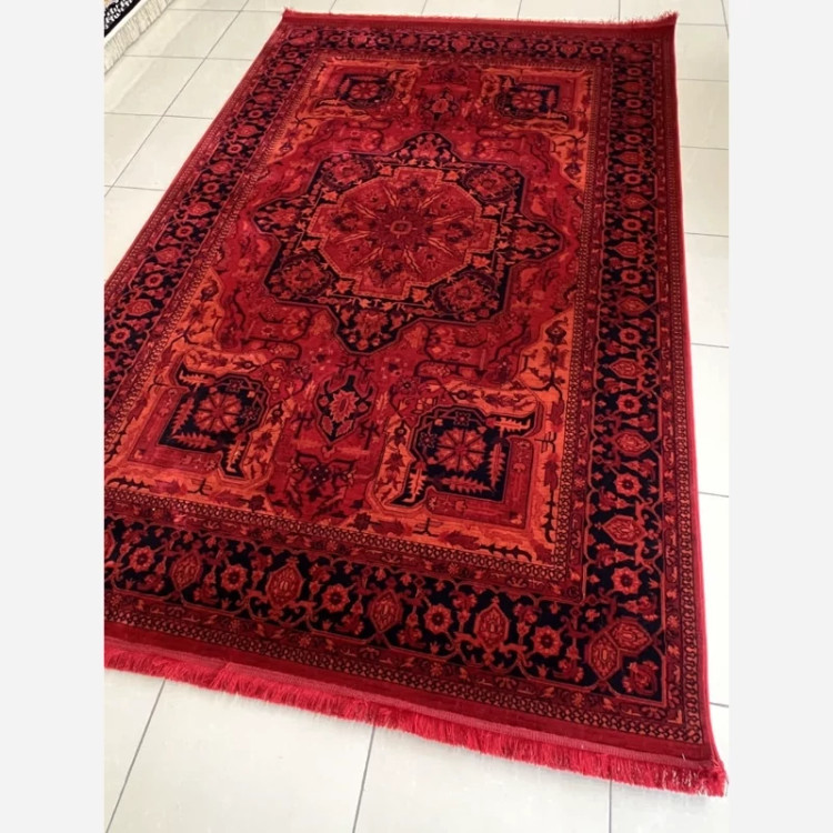فرش ماشینی قرمز9متری(فرش فانتزی)کلکسیون بلوچی لاکی کد4140