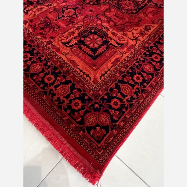 فرش ماشینی قرمز9متری(فرش فانتزی)کلکسیون بلوچی لاکی کد4140