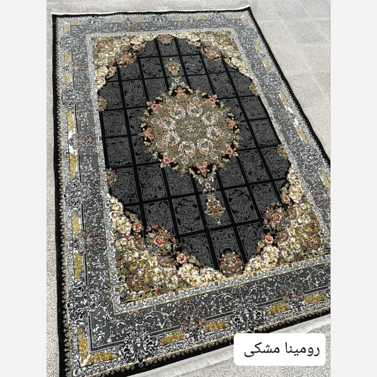 فرش12متری اقتصادی کاشان نقشه زیبای رومینا مشکی