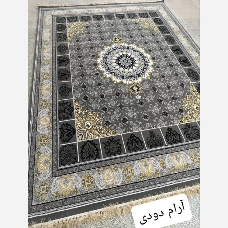 فرش ماشینی 12 متری کاشان نقشه زیبای آرام دودی مناسب خاص پسندان