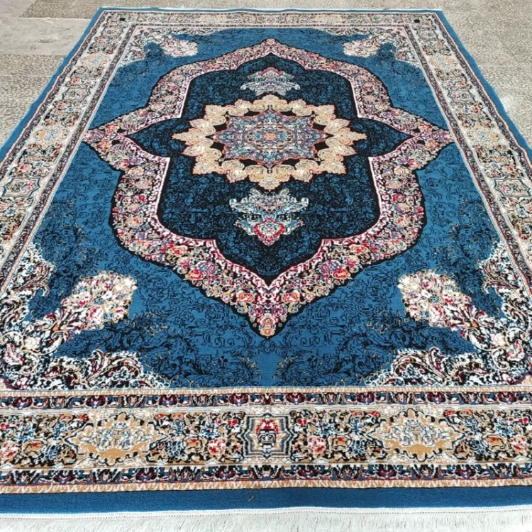 فرش ماشینی 12متری اقتصادی کاشان نقشه کاریناآبی طراحی زیبا