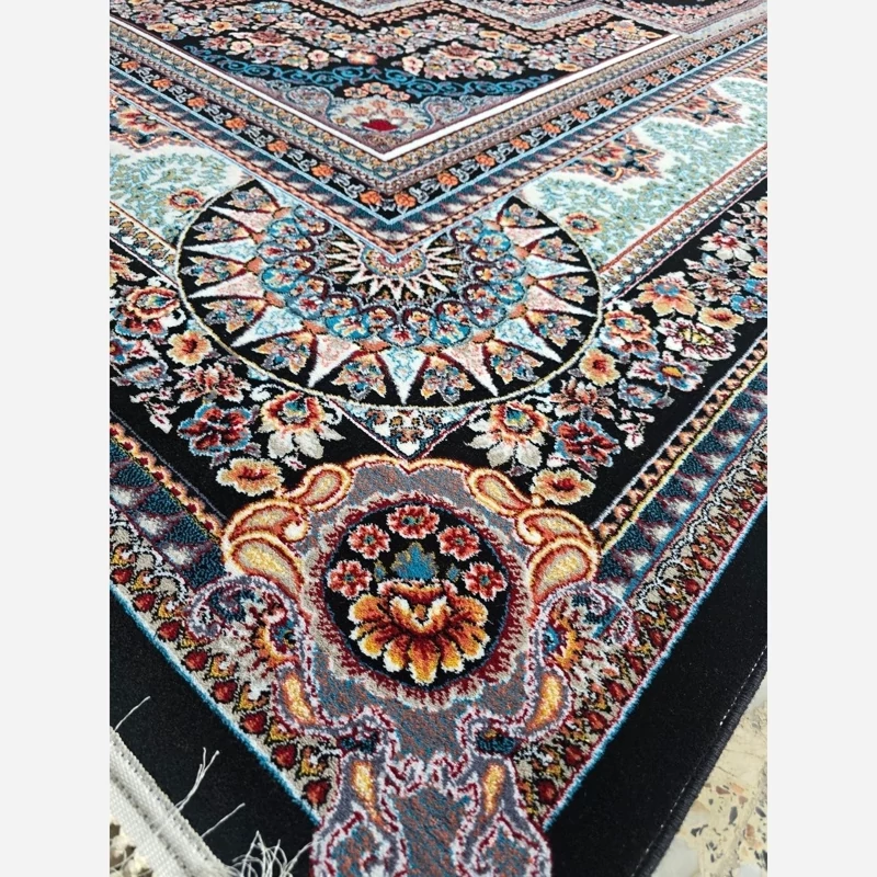 فرش ماشینی9متری 700شانه کاشان نقشه بهشت سرمه ایی( 2عددی)