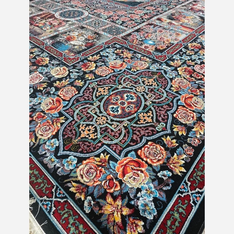 فرش ماشینی12متری 700شانه کاشان نقشه زیبای باغ ارم(2عددی)