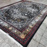 فرش6متری ماشینی اقتصادی کاشان نقشه زیبای ثروت مشکی (2عددی)