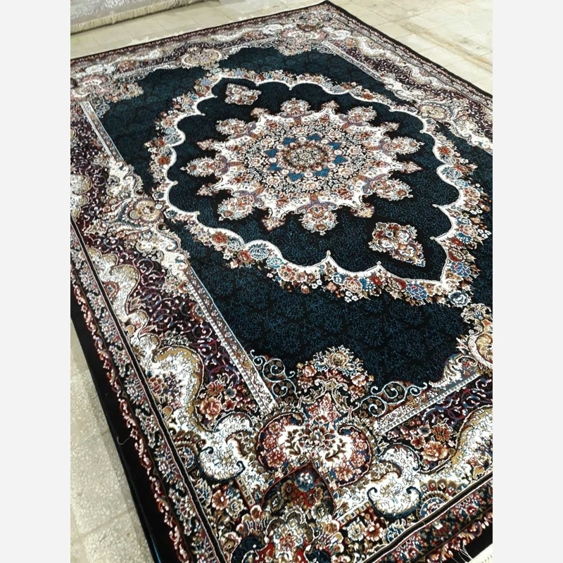 فرش ماشینی 9متری کاشان  نقشه نیلا سرمه ایی(2عددی))