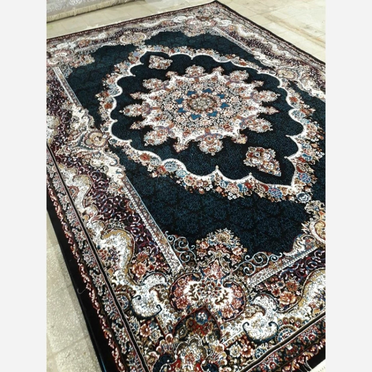 فرش ماشینی 9متری کاشان نقشه نیلا سرمه ایی(2عددی))