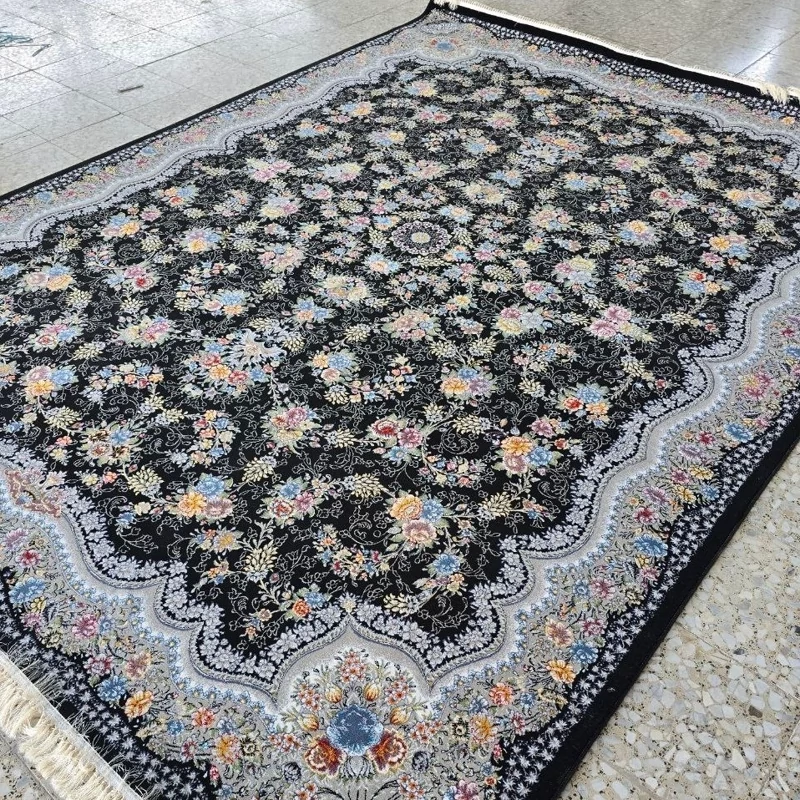 فرش ماشینی سورمه ای700شانه9متری کاشان نقشه رها2عددی