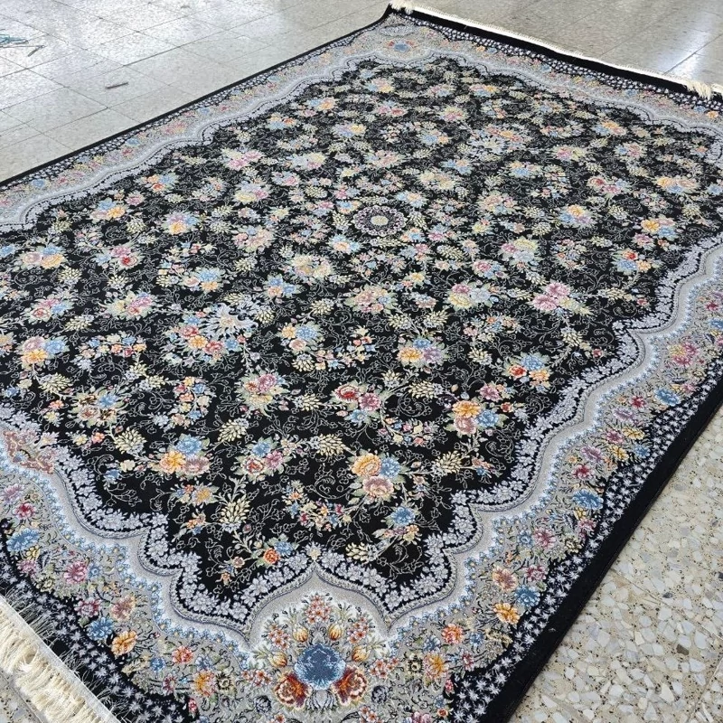 فرش12متری سورمه ایی700شانه ورژن کاشان نقشه رها2عددی