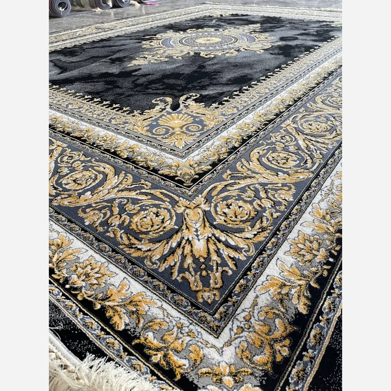 فرش ماشینی700شانه12متری کاشان نقشه ورساچه سرمه ایی2عددی
