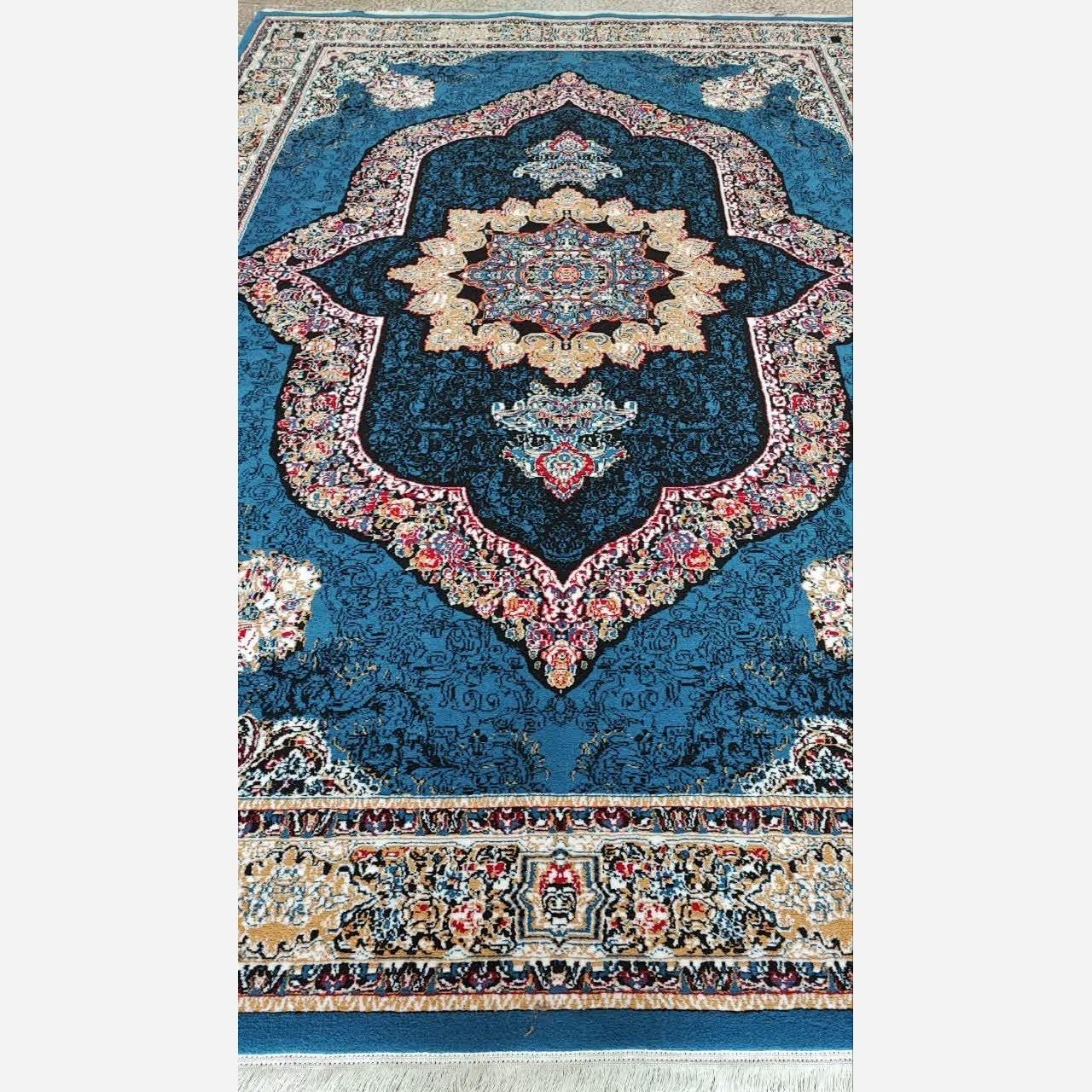 فرش ماشینی 9متری کاشان نقشه کارینا آبی (2عددی)