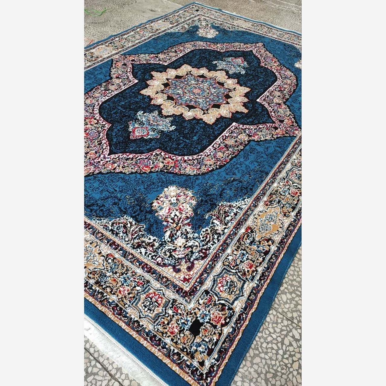فرش ماشینی 9متری کاشان نقشه کارینا آبی (2عددی)