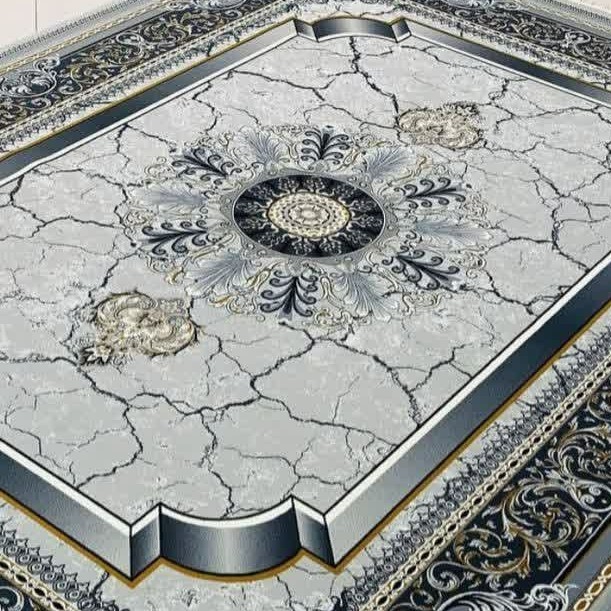 فرش 9متری ماشینی 500شانه بی سی اف کاشان نقشه پناه نقره ای